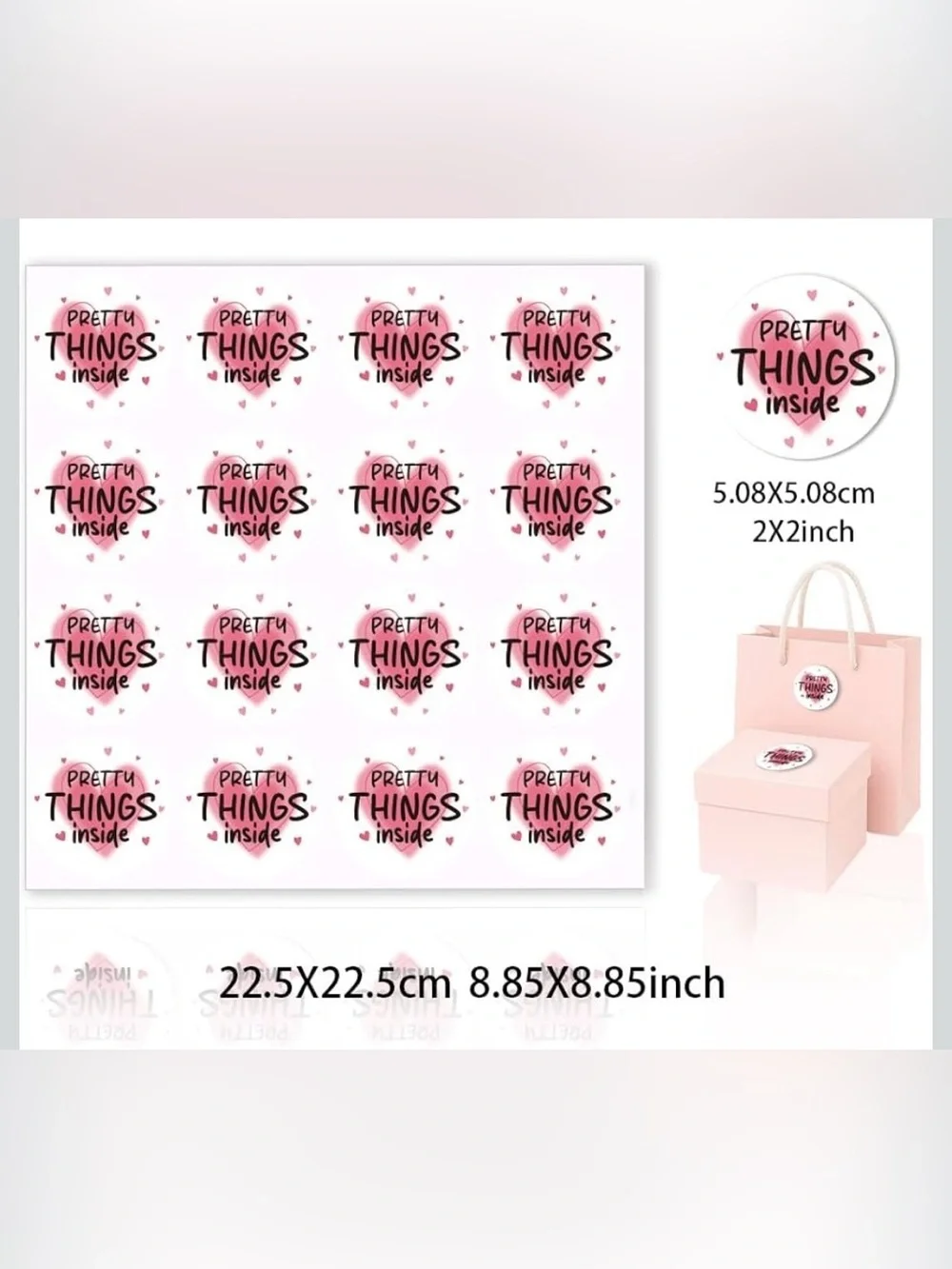 96 Count Round 'Pretty Things Inside' Pink Heart Sticker